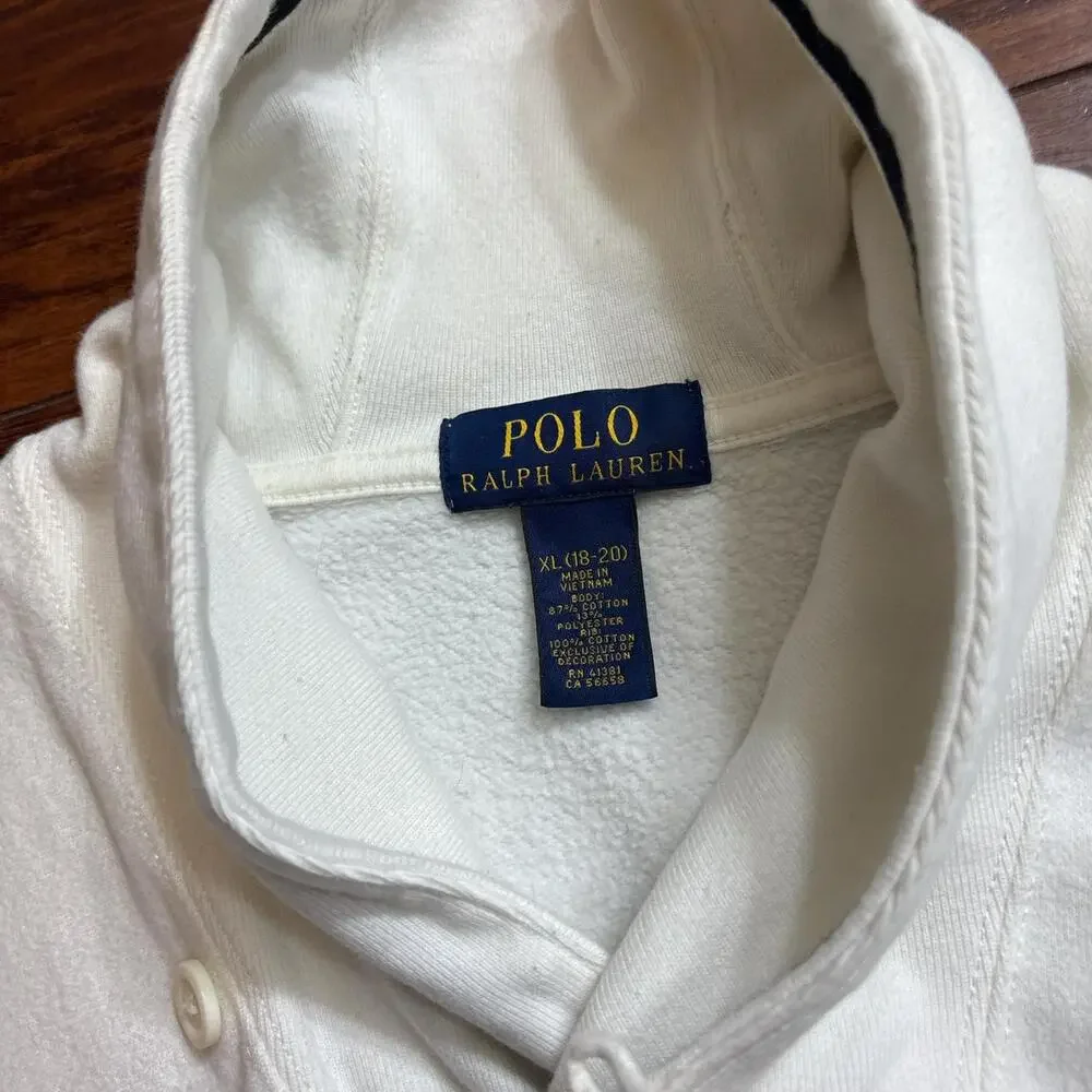 Polo Ralph Lauren White Shawl Collar Button Sweatshirt Size Boys XL(18-20)